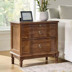 Honorio Traditional 2-Drawer Solid Wood End Table with Built-In Outlet|HULALA HOME