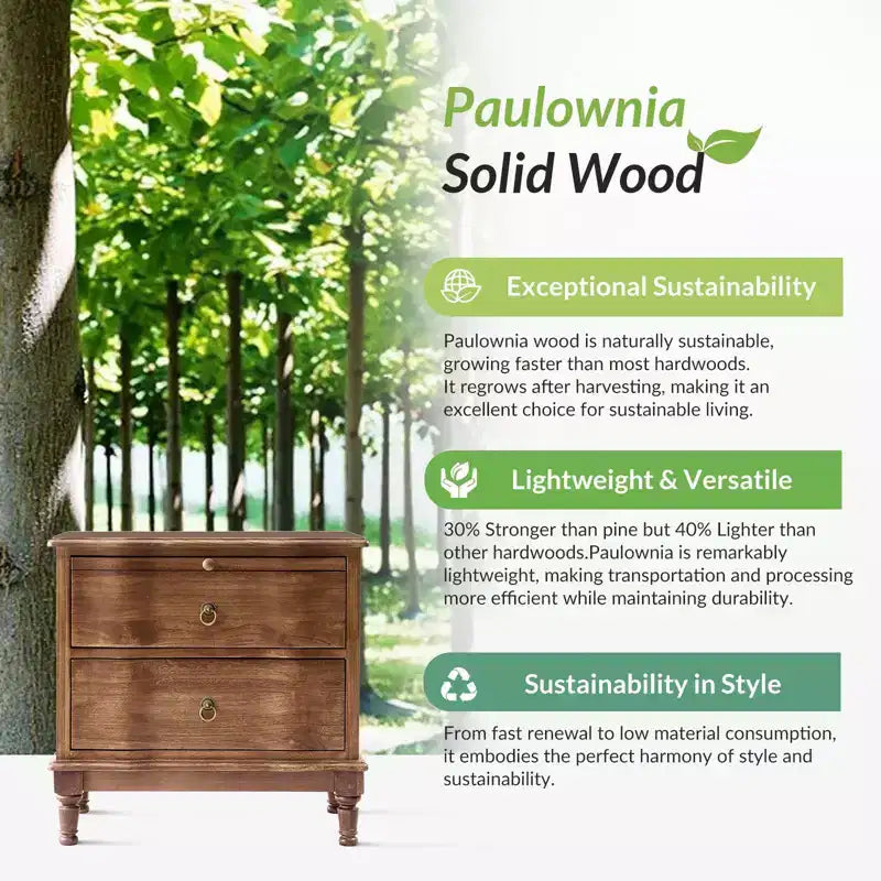 Honorio Traditional 2-Drawer Solid Wood End Table with Built-In Outlet|HULALA HOME
