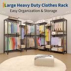 Heavy Duty Freestanding Garment Rack,3-Tier Portable Closet Organizer,Adjustable Shelves & Hanging Rods,Large Capacity Metal Clothing Storage