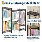 Heavy Duty Freestanding Garment Rack,3-Tier Portable Closet Organizer,Adjustable Shelves & Hanging Rods,Large Capacity Metal Clothing Storage