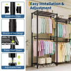 Heavy Duty Freestanding Garment Rack,3-Tier Portable Closet Organizer,Adjustable Shelves & Hanging Rods,Large Capacity Metal Clothing Storage