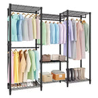 Heavy Duty Freestanding Garment Rack,3-Tier Portable Closet Organizer,Adjustable Shelves & Hanging Rods,Large Capacity Metal Clothing Storage