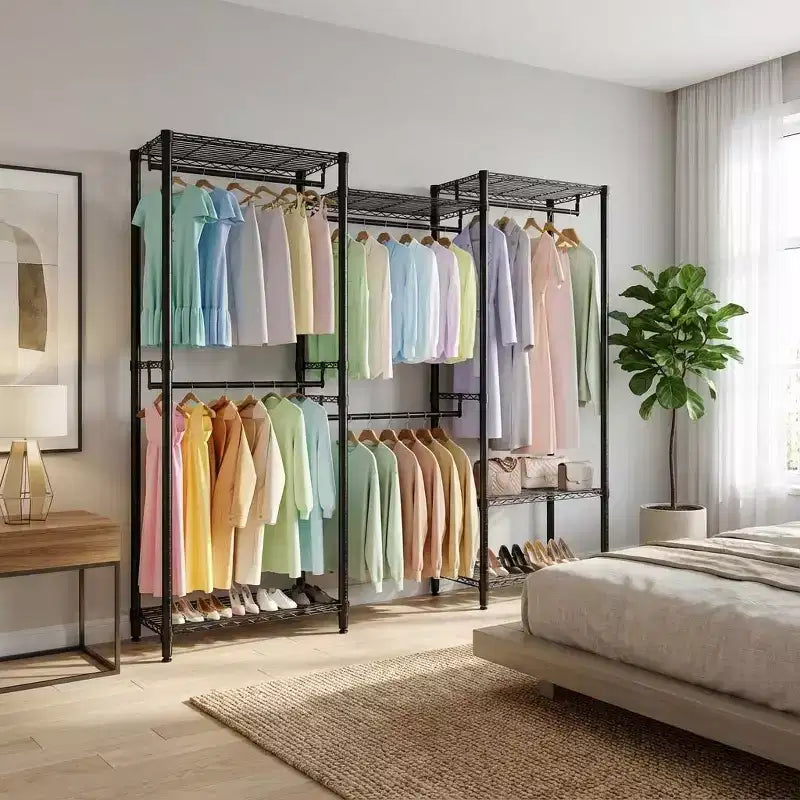 Heavy Duty Freestanding Garment Rack,3-Tier Portable Closet Organizer,Adjustable Shelves & Hanging Rods,Large Capacity Metal Clothing Storage