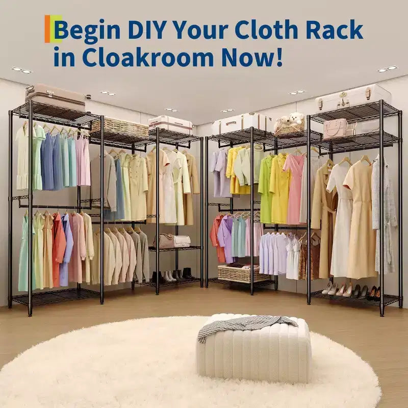 Heavy Duty Freestanding Garment Rack,3-Tier Portable Closet Organizer,Adjustable Shelves & Hanging Rods,Large Capacity Metal Clothing Storage