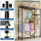 Heavy Duty Freestanding Garment Rack,3-Tier Portable Closet Organizer,Adjustable Shelves & Hanging Rods,Large Capacity Metal Clothing Storage