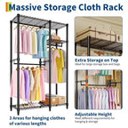 Heavy Duty Freestanding Garment Rack,3-Tier Portable Closet Organizer,Adjustable Shelves & Hanging Rods,Large Capacity Metal Clothing Storage