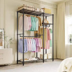 Heavy Duty Freestanding Garment Rack,3-Tier Portable Closet Organizer,Adjustable Shelves & Hanging Rods,Large Capacity Metal Clothing Storage