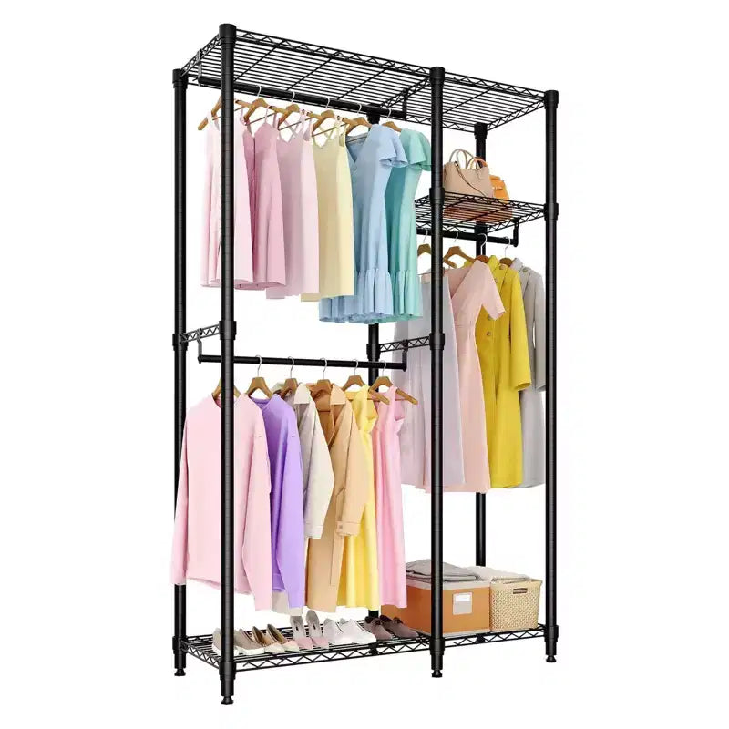 Heavy Duty Freestanding Garment Rack,3-Tier Portable Closet Organizer,Adjustable Shelves & Hanging Rods,Large Capacity Metal Clothing Storage