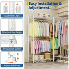 Heavy Duty Freestanding Garment Rack,3-Tier Portable Closet Organizer,Adjustable Shelves & Hanging Rods,Large Capacity Metal Clothing Storage