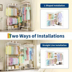Heavy Duty Freestanding Garment Rack,3-Tier Portable Closet Organizer,Adjustable Shelves & Hanging Rods,Large Capacity Metal Clothing Storage