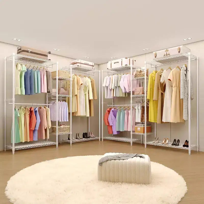 Heavy Duty Freestanding Garment Rack,3-Tier Portable Closet Organizer,Adjustable Shelves & Hanging Rods,Large Capacity Metal Clothing Storage