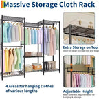Heavy Duty Freestanding Garment Rack,3-Tier Portable Closet Organizer,Adjustable Shelves & Hanging Rods,Large Capacity Metal Clothing Storage