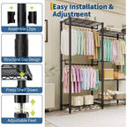 Heavy Duty Freestanding Garment Rack,3-Tier Portable Closet Organizer,Adjustable Shelves & Hanging Rods,Large Capacity Metal Clothing Storage