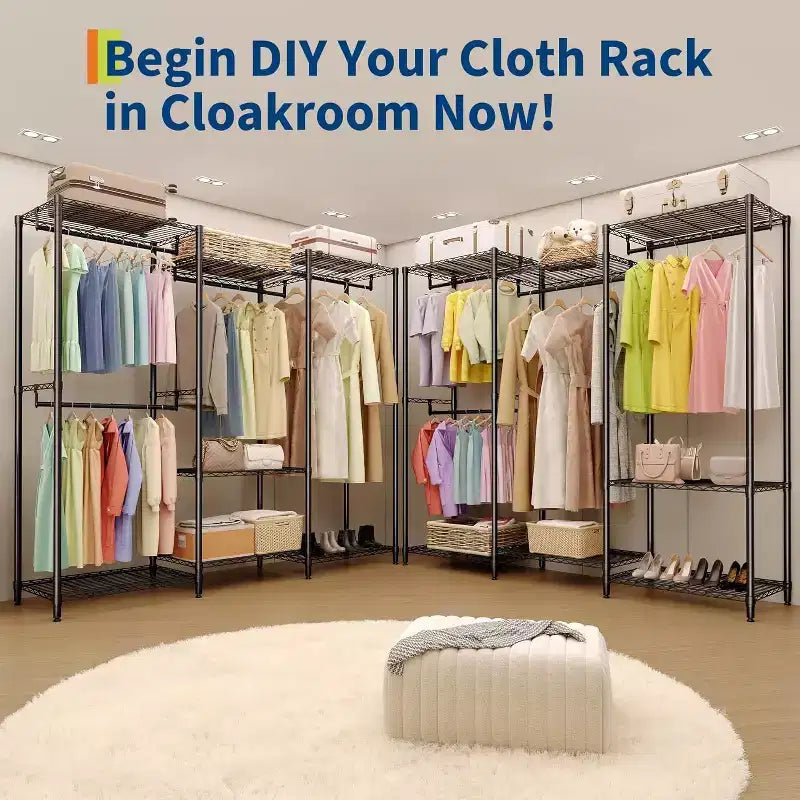 Heavy Duty Freestanding Garment Rack,3-Tier Portable Closet Organizer,Adjustable Shelves & Hanging Rods,Large Capacity Metal Clothing Storage