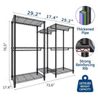 Heavy Duty Freestanding Garment Rack,3-Tier Portable Closet Organizer,Adjustable Shelves & Hanging Rods,Large Capacity Metal Clothing Storage