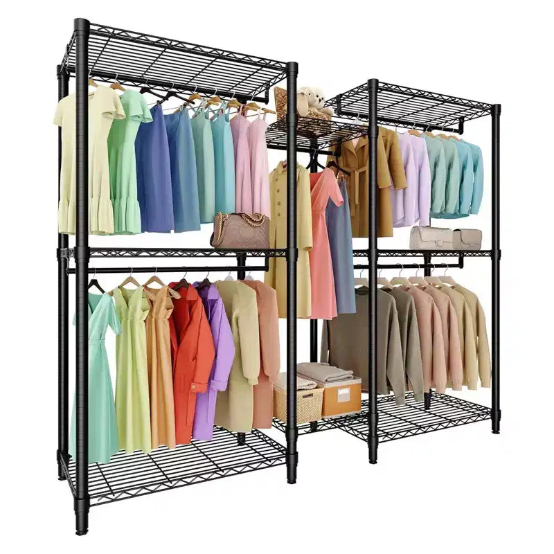Heavy Duty Freestanding Garment Rack,3-Tier Portable Closet Organizer,Adjustable Shelves & Hanging Rods,Large Capacity Metal Clothing Storage