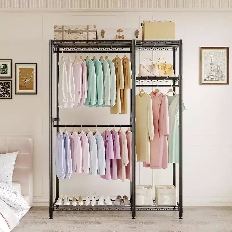 Heavy Duty Freestanding Garment Rack,3-Tier Portable Closet Organizer,Adjustable Shelves & Hanging Rods,Large Capacity Metal Clothing Storage