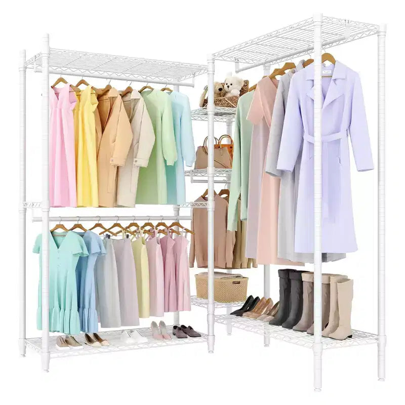 Heavy Duty Freestanding Garment Rack,3-Tier Portable Closet Organizer,Adjustable Shelves & Hanging Rods,Large Capacity Metal Clothing Storage