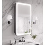 FAMYYT 16 in. W x 28 in. H Rectangular Iron Medicine Cabinet with Mirror, Dimmable LED Light, Anti-Fog and Outlets - Fully Assembled