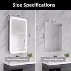 FAMYYT 16 in. W x 28 in. H Rectangular Iron Medicine Cabinet with Mirror, Dimmable LED Light, Anti-Fog and Outlets - Fully Assembled