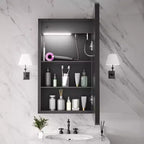 FAMYYT 16 in. W x 28 in. H Rectangular Iron Medicine Cabinet with Mirror, Dimmable LED Light, Anti-Fog and Outlets - Fully Assembled