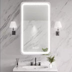 FAMYYT 16 in. W x 28 in. H Rectangular Iron Medicine Cabinet with Mirror, Dimmable LED Light, Anti-Fog and Outlets - Fully Assembled