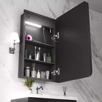 FAMYYT 16 in. W x 28 in. H Rectangular Iron Medicine Cabinet with Mirror, Dimmable LED Light, Anti-Fog and Outlets - Fully Assembled