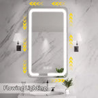 FAMYYT 16 in. W x 28 in. H Rectangular Iron Medicine Cabinet with Mirror, Dimmable LED Light, Anti-Fog and Outlets - Fully Assembled