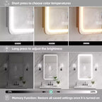 FAMYYT 16 in. W x 28 in. H Rectangular Iron Medicine Cabinet with Mirror, Dimmable LED Light, Anti-Fog and Outlets - Fully Assembled