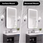 FAMYYT 16 in. W x 28 in. H Rectangular Iron Medicine Cabinet with Mirror, Dimmable LED Light, Anti-Fog and Outlets - Fully Assembled