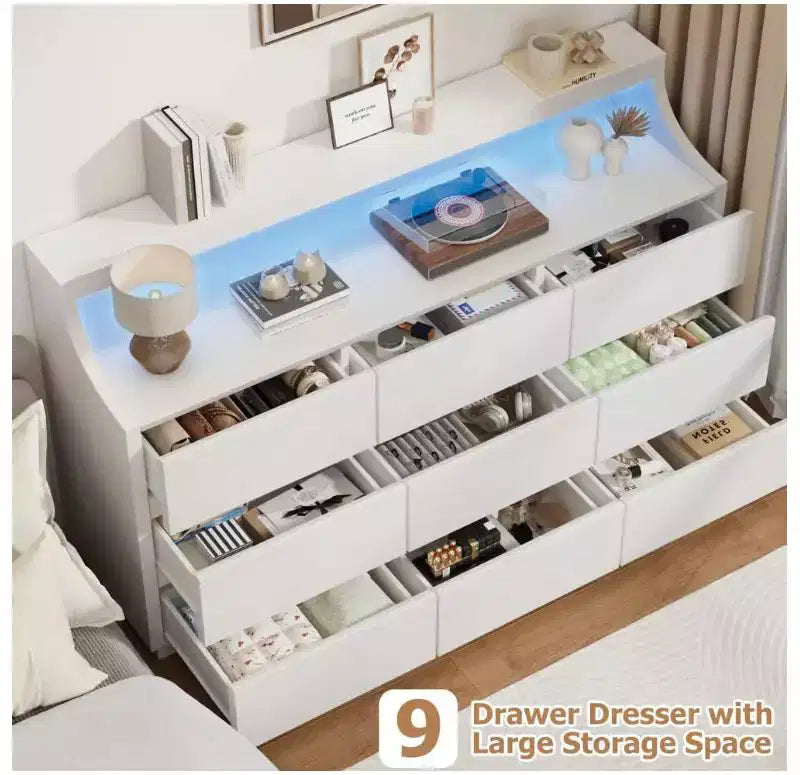 Comò in legno a 9 cassetti da 59 pollici - Cassettiera moderna per camera da letto, soggiorno, corridoio e ingresso