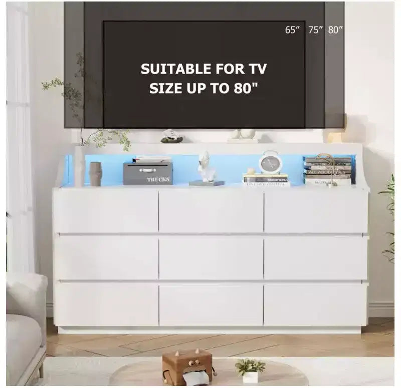 Comò in legno a 9 cassetti da 59 pollici - Cassettiera moderna per camera da letto, soggiorno, corridoio e ingresso