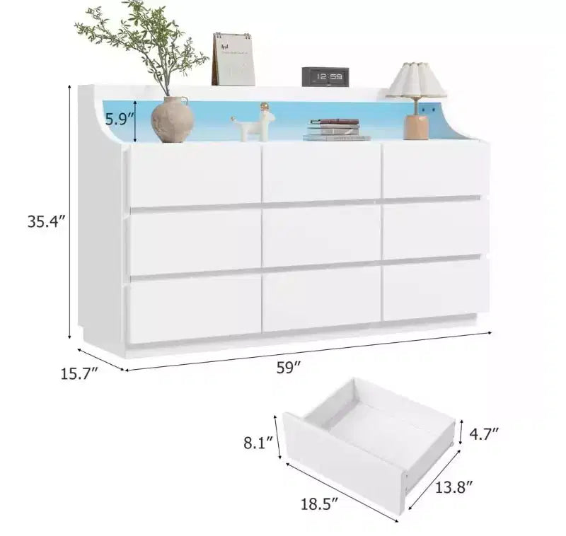 Comò in legno a 9 cassetti da 59 pollici - Cassettiera moderna per camera da letto, soggiorno, corridoio e ingresso