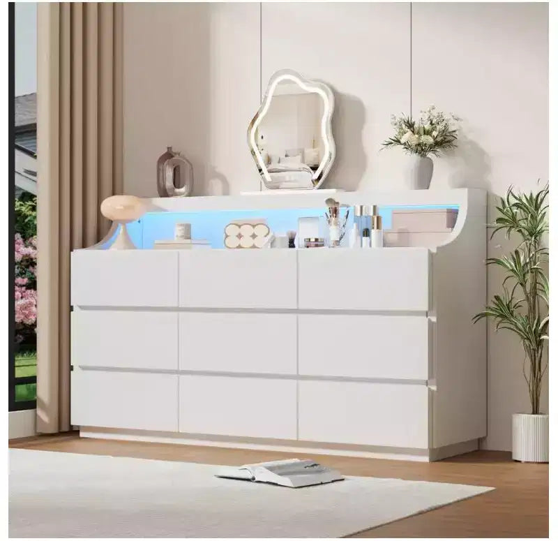 Comò in legno a 9 cassetti da 59 pollici - Cassettiera moderna per camera da letto, soggiorno, corridoio e ingresso