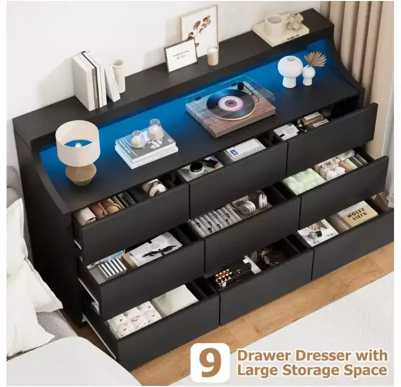 Comò in legno a 9 cassetti da 59 pollici - Cassettiera moderna per camera da letto, soggiorno, corridoio e ingresso