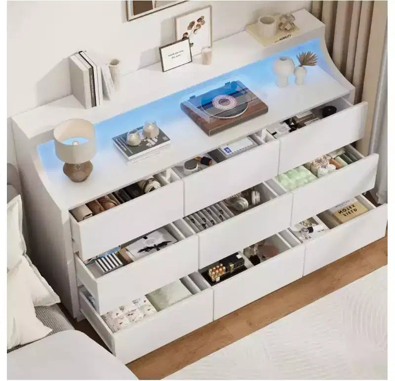 Comò in legno a 9 cassetti da 59 pollici - Cassettiera moderna per camera da letto, soggiorno, corridoio e ingresso