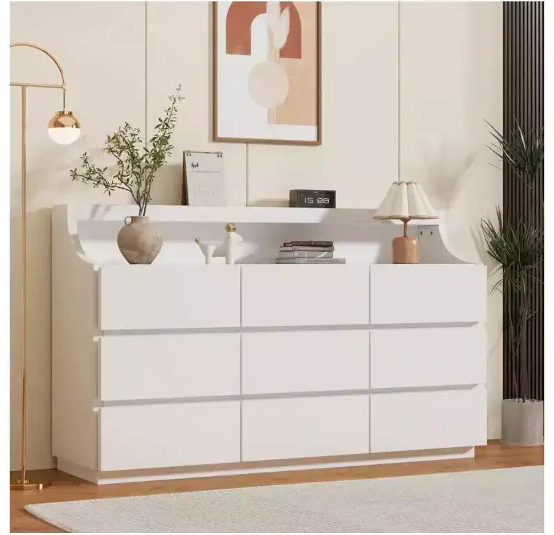 59 Wooden Dresser with 9 Drawers  Modern Chest of Drawers for Bedroom, Living Room, Hallway, and Entryway