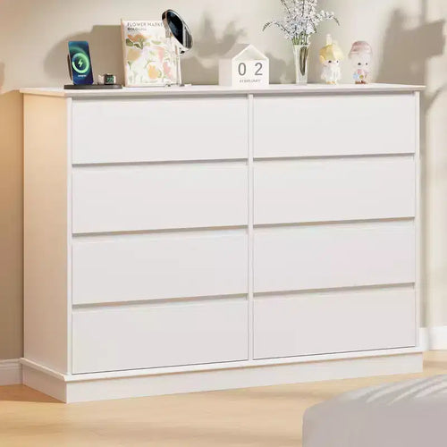 8 Drawer Double Dresser, Modern Wide Wooden Chest, Anti-Tip Device, Large Clothing Storage Cabinet, for Living Room, Entryway