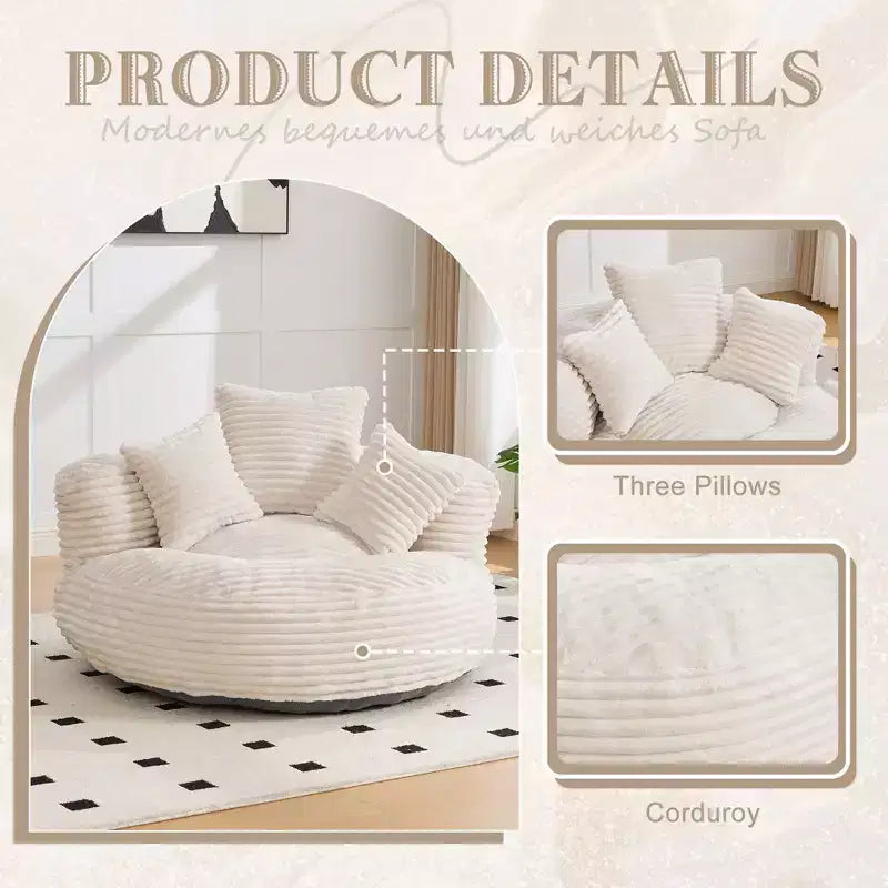 Bean Bag Sofa for Adults Kids, Oversized Corduroy Bean Bag Chair with 3 Pillows & Armrest for Living Room Bedroom - ModernLuxe