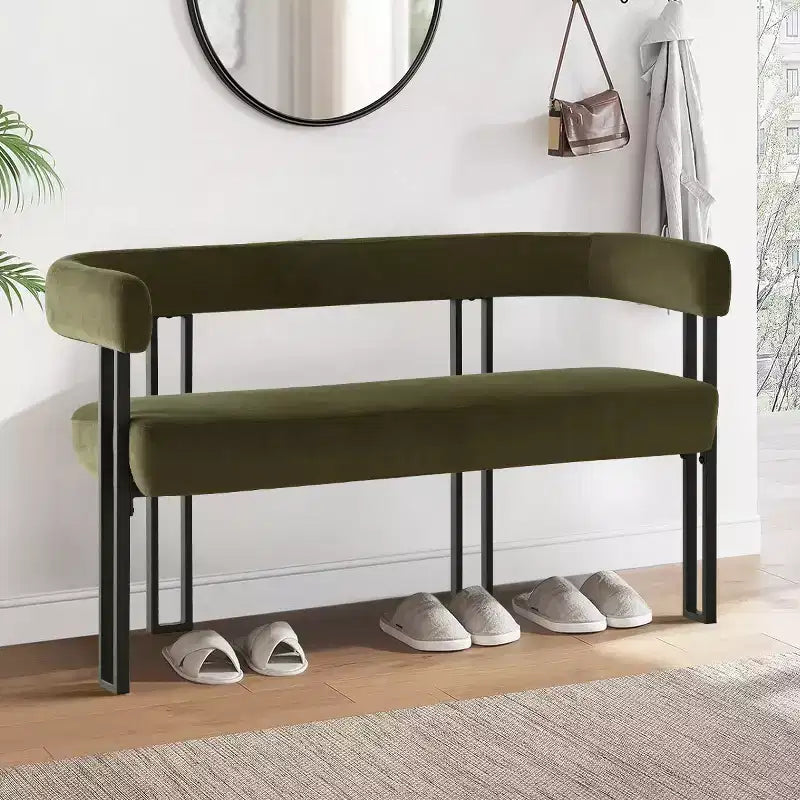 Modern 49 Bench with Backrest and Armrests, Stylish Dining Bench, Loveseat with Metal Frame, Accent Seat for Living room-Panipeachy