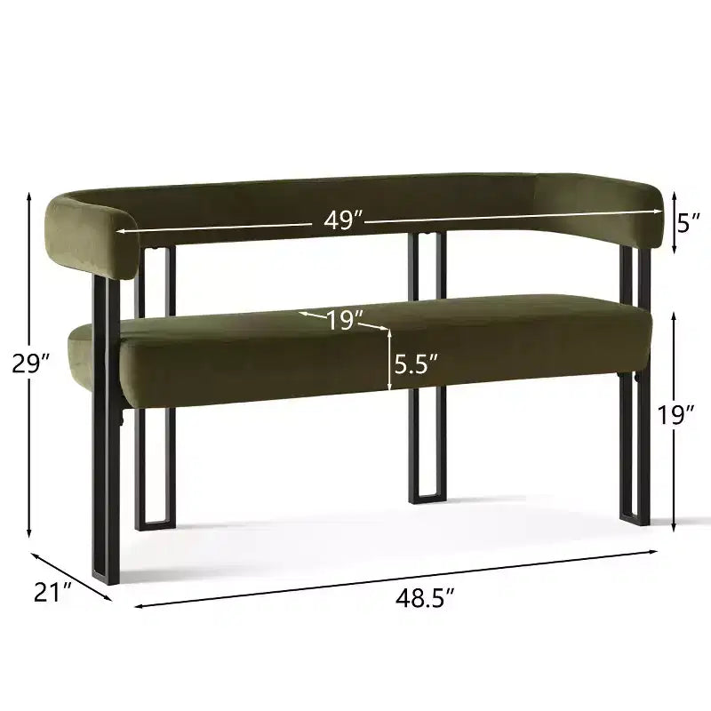 Modern 49 Bench with Backrest and Armrests, Stylish Dining Bench, Loveseat with Metal Frame, Accent Seat for Living room-Panipeachy