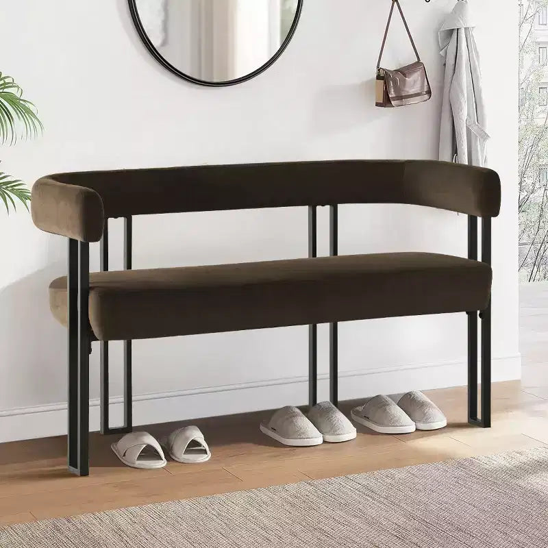 Modern 49 Bench with Backrest and Armrests, Stylish Dining Bench, Loveseat with Metal Frame, Accent Seat for Living room-Panipeachy