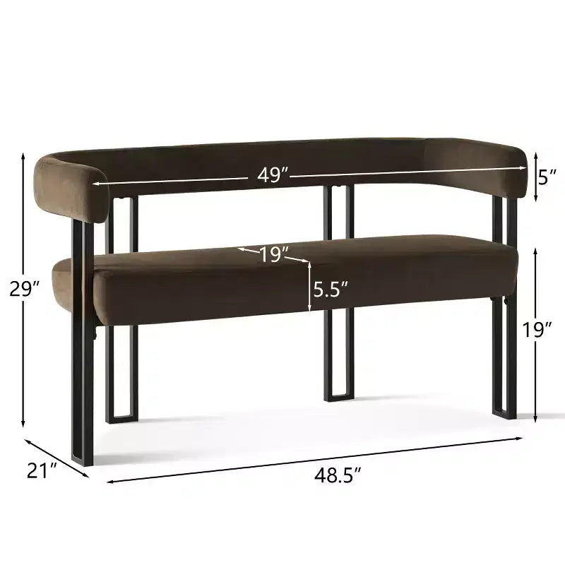 Modern 49 Bench with Backrest and Armrests, Stylish Dining Bench, Loveseat with Metal Frame, Accent Seat for Living room-Panipeachy