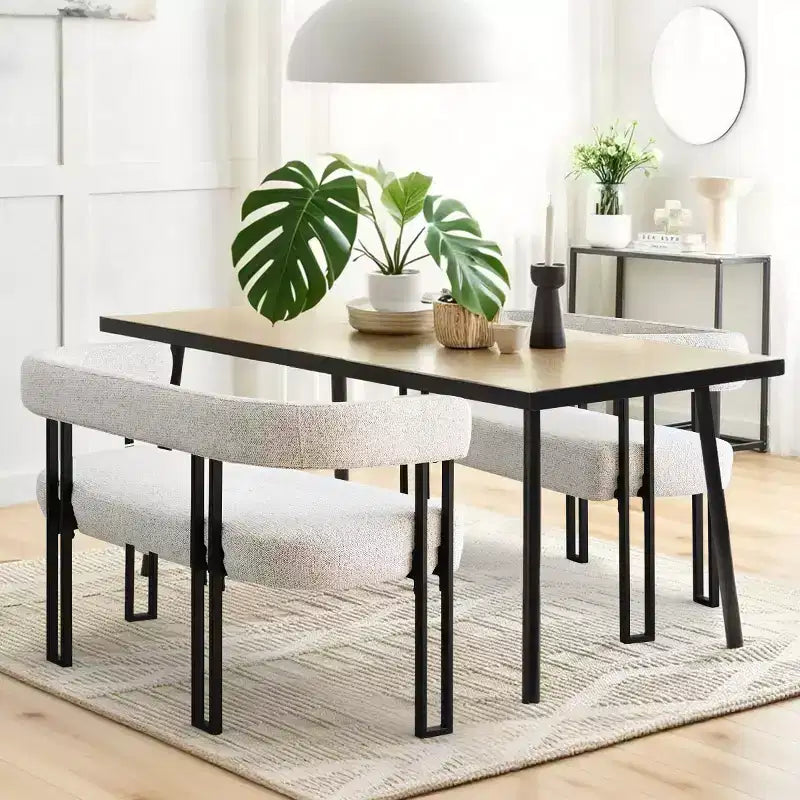 Modern 49 Bench with Backrest and Armrests, Stylish Dining Bench, Loveseat with Metal Frame, Accent Seat for Living room-Panipeachy