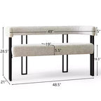 Modern 49 Bench with Backrest and Armrests, Stylish Dining Bench, Loveseat with Metal Frame, Accent Seat for Living room-Panipeachy