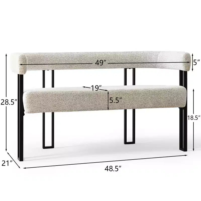 Modern 49 Bench with Backrest and Armrests, Stylish Dining Bench, Loveseat with Metal Frame, Accent Seat for Living room-Panipeachy