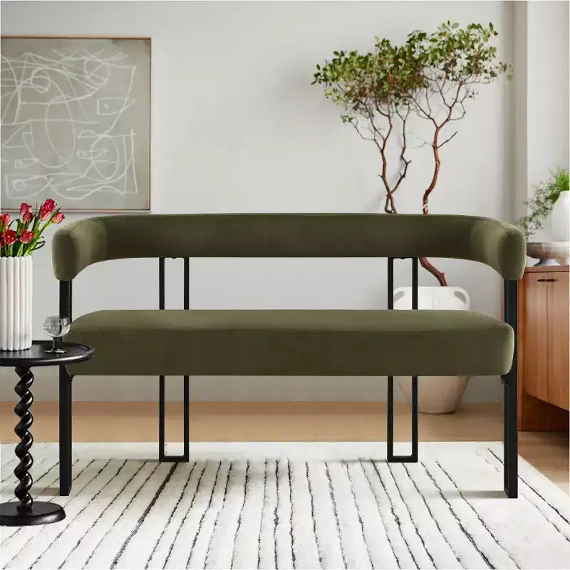 Modern 49 Bench with Backrest and Armrests, Stylish Dining Bench, Loveseat with Metal Frame, Accent Seat for Living room-Panipeachy