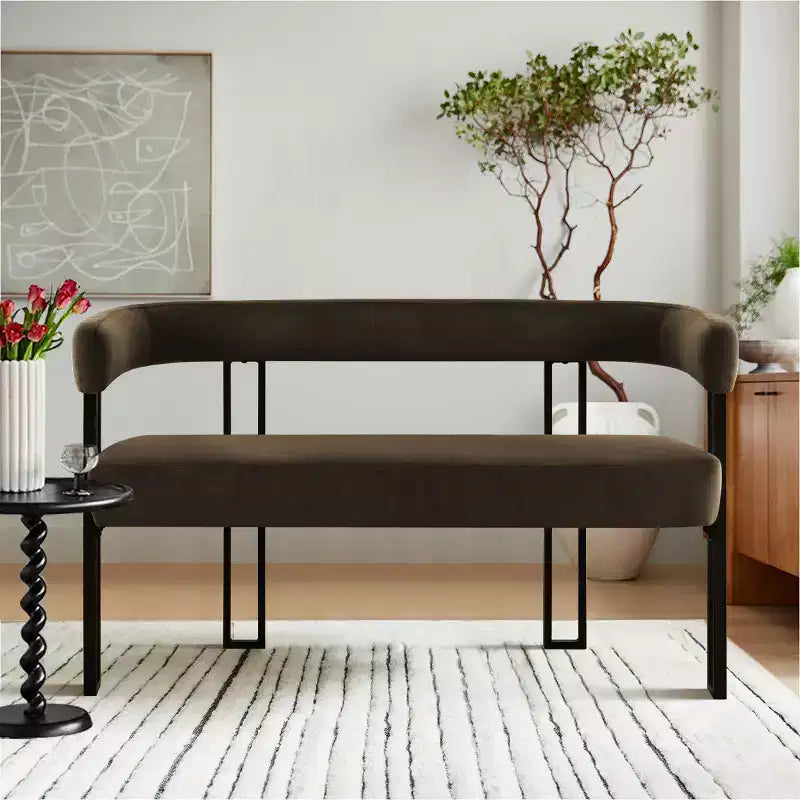 Modern 49 Bench with Backrest and Armrests, Stylish Dining Bench, Loveseat with Metal Frame, Accent Seat for Living room-Panipeachy