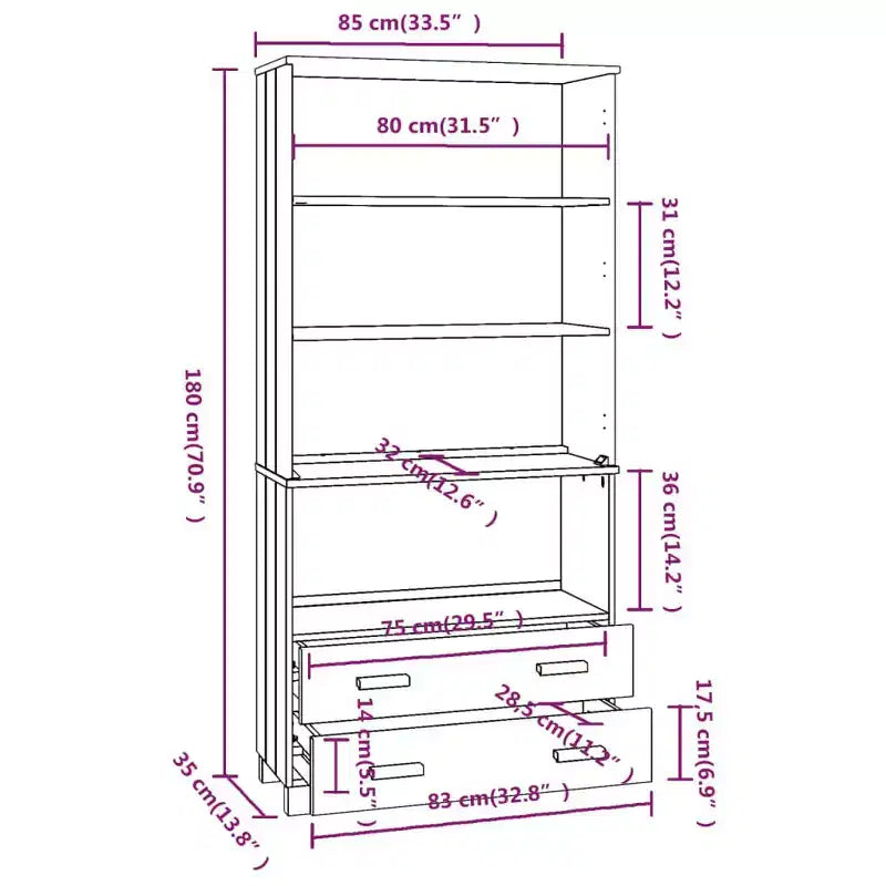 vidaXL Highboard Set of 2 Honey Solid pine wood Large Highboard