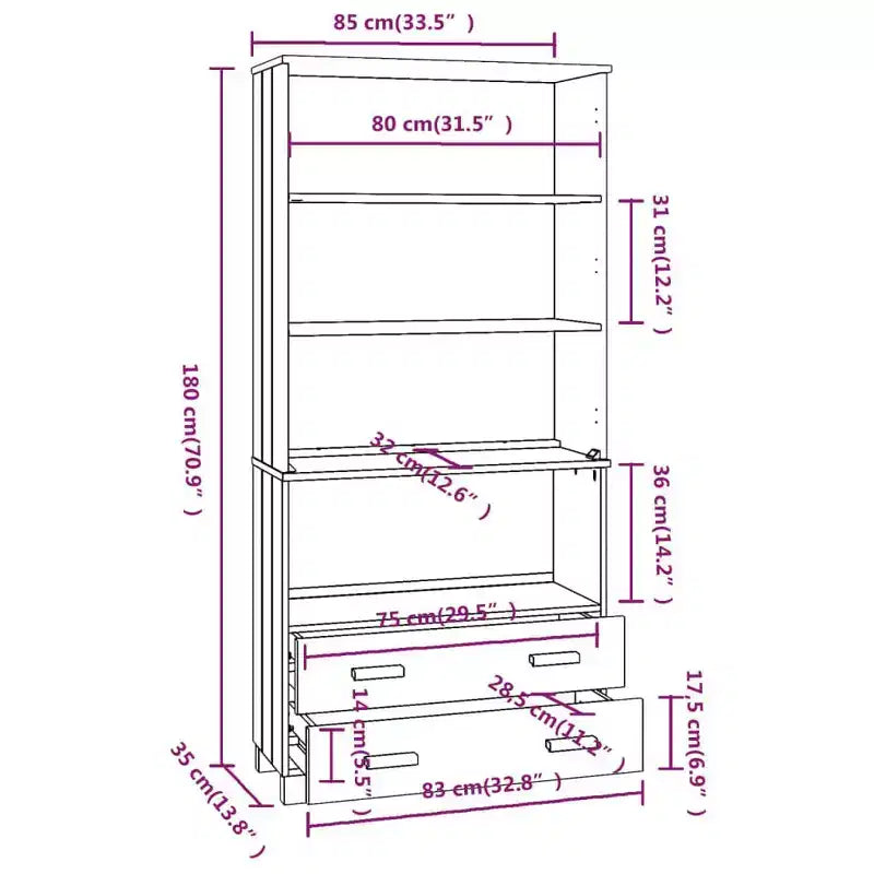 vidaXL Highboard Set of 2 Honey Solid pine wood Large Highboard